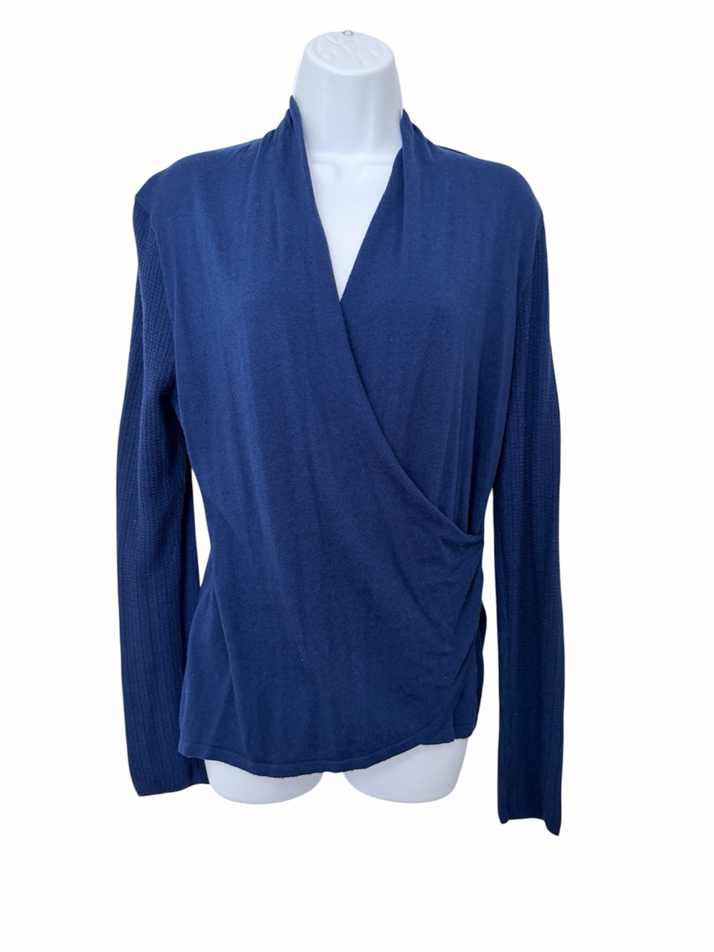 Ann Taylor Deep Blue Wrap-Front Long Sleeve Top